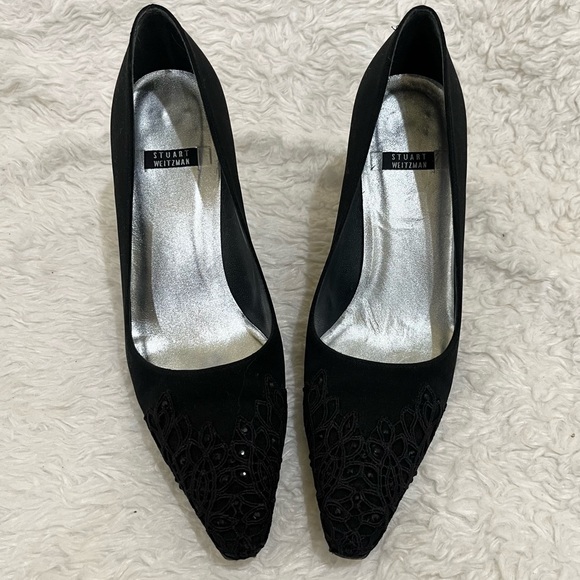 Stuart Weitzman Black Beaded Heels 7 - Picture 1 of 9